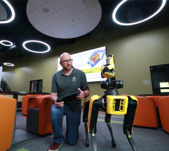 Instructor with robotic dog