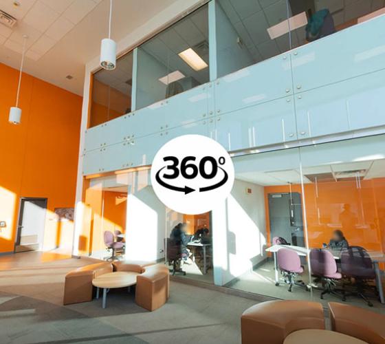 360 degree virtual tour icon overtop of study hall