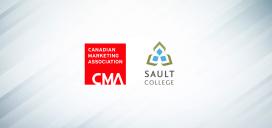 Chartered Marketing Association logo in red on the left and Sault College logo on the right