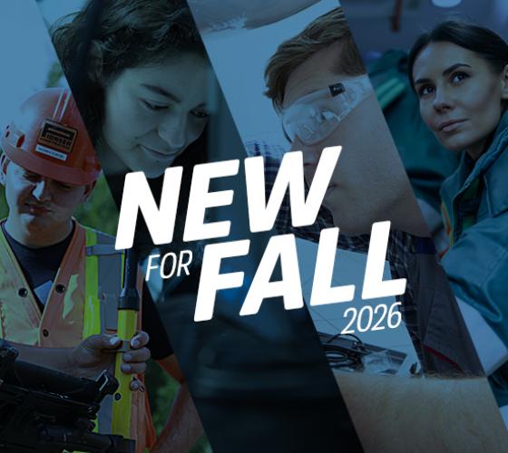 New for Fall 2026 white text over darkened images from new programs